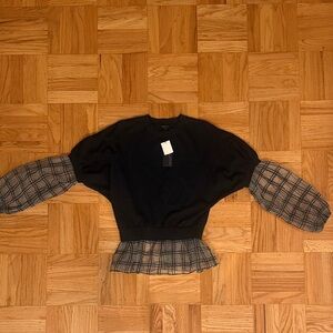 Current Air Black Top with Plaid Accents